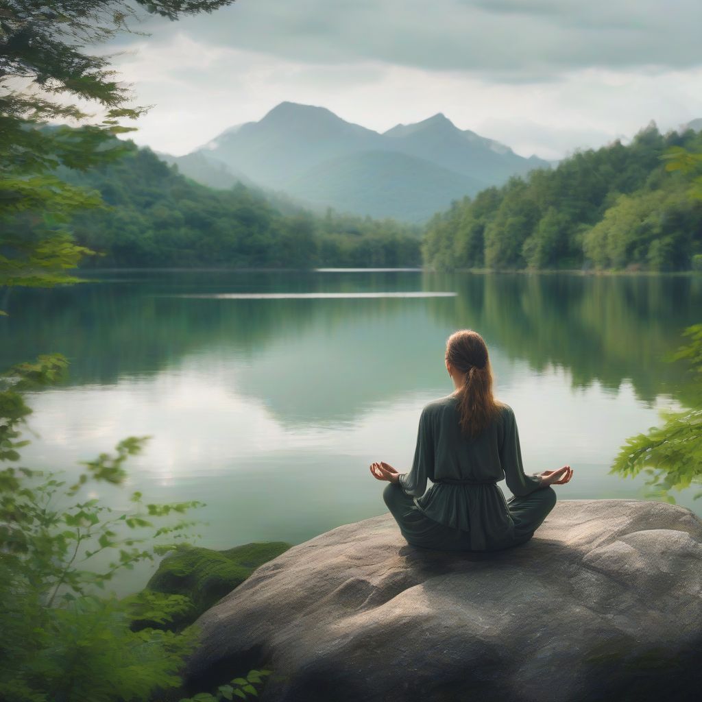 Woman Meditating Peacefully in Nature